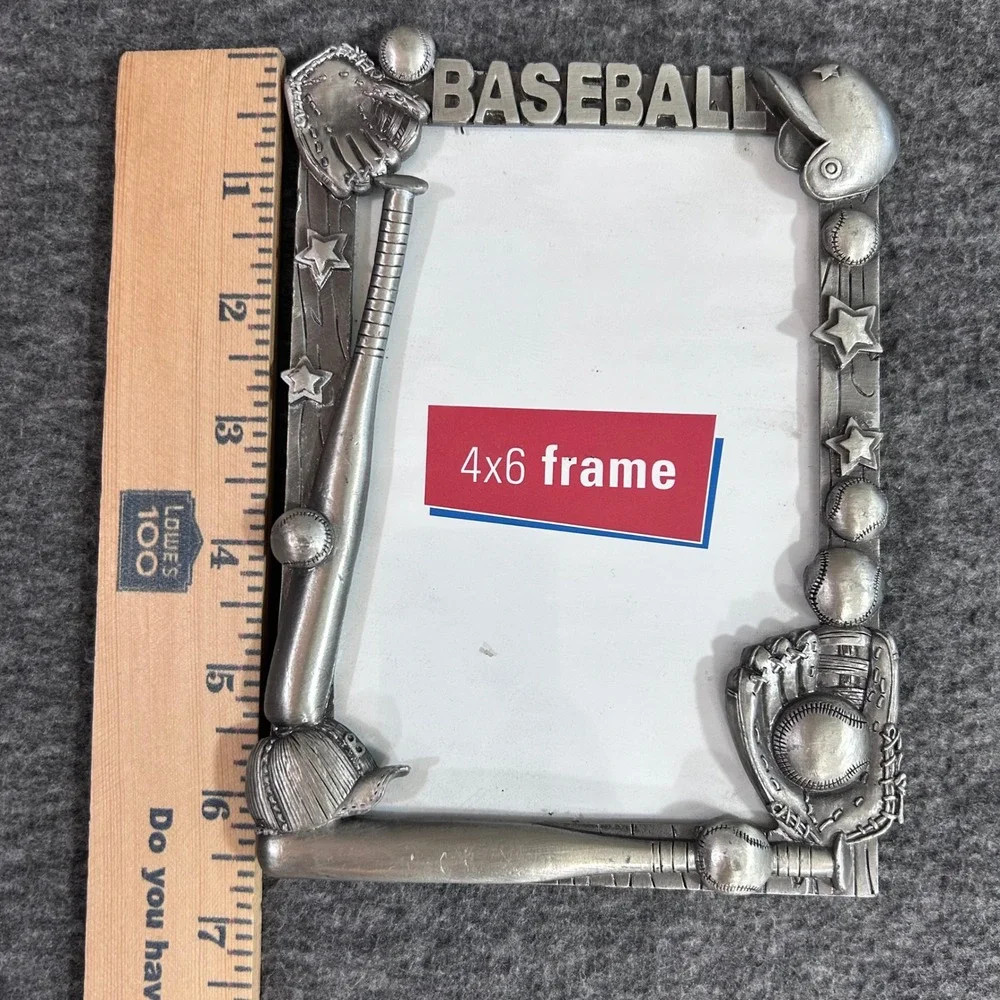 Vintage Silver Pewter Style Baseball 4x6 Photo Frame 3D Sports